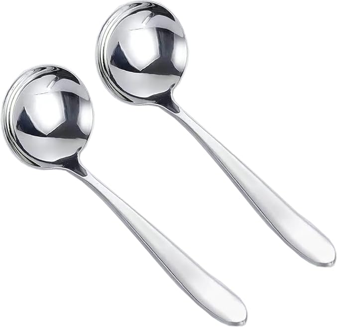 Small Soup Ladles,7.6'' Gravy Ladle 18/10 Stainless Steel Kitchen Cooking Serving Ladle for Soups,Sauces,Stews and More,Silver (2pack)