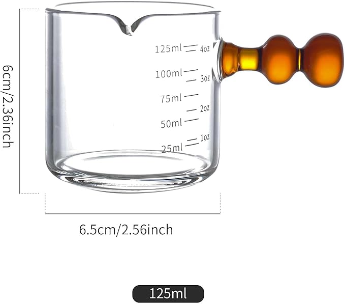 3-Pack Espresso Glass Measuring Cup With Handle Expresso Shots Cup Single Spout Glass Pitcher For Espresso Shots And Milk Froth Clear Accessories With Dual Scale (125ml / 4oz)