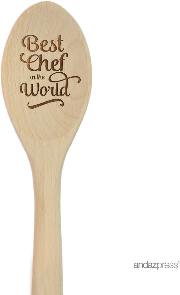 Andaz Press Laser Engraved Wooden Mixing Spoon, 12-inch, Best Chef in the World, 1-Pack