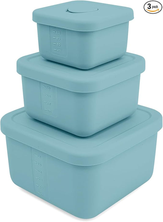 3 PCS Silicone Food Storage Containers with Lids，BPA Free Reusable Silicone Storage Containers for Food Freezer Containers Freezer Dishwasher Safe（24oz,10oz,4oz）