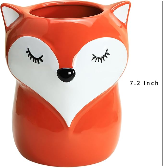 Ceramic Fox Cartoon Animal Pattern Kitchen Utensil Holder, Large Cooking Utensil Crocks for Kitchen Countertop, Cartoon Style Utensil Organizer