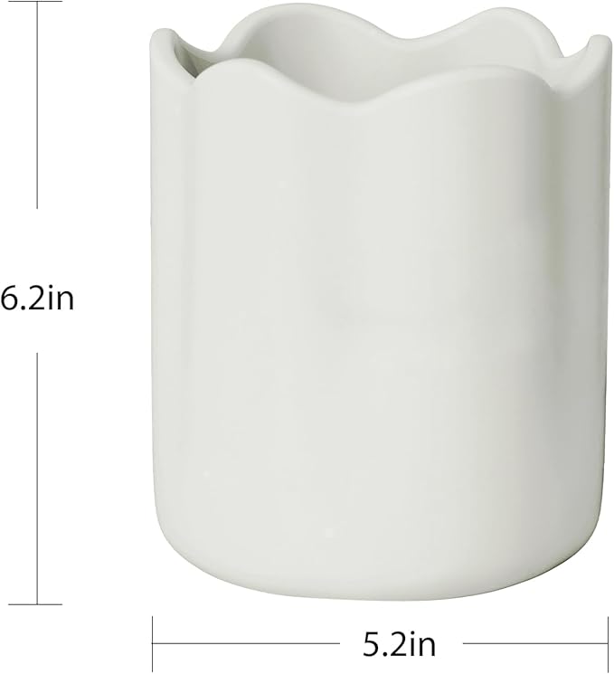 Large Utensil Holder for Kitchen Counter, Ceramic Kitchen Utensil Crock with Protection Cork Mat, Modern Cooking Tools Organizer for Countertop, White