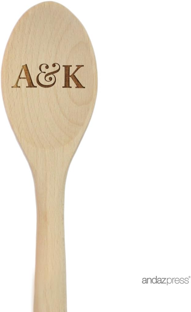 Andaz Press Personalized Laser Engraved Wooden Mixing Spoon, 12-inch, Monograms, 1-Pack, Custom Bride and Groom