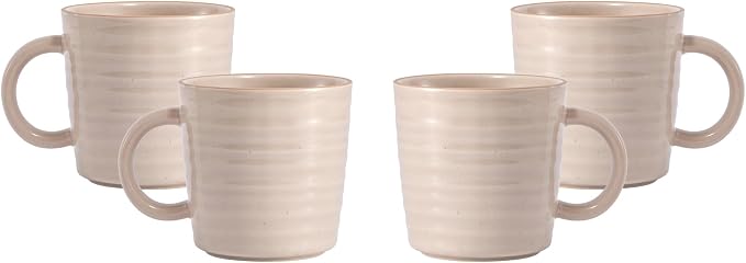 Bico Ceramic Coffee Mugs Set of 4, 17 oz Stoneware Coffee Cups with Handle and Ribbed Texture, Lead-Free Microwave and Dishwasher Safe, Warm Earthy Mug Set for Tea, Latte, Hot Chocolate (Light Beige)