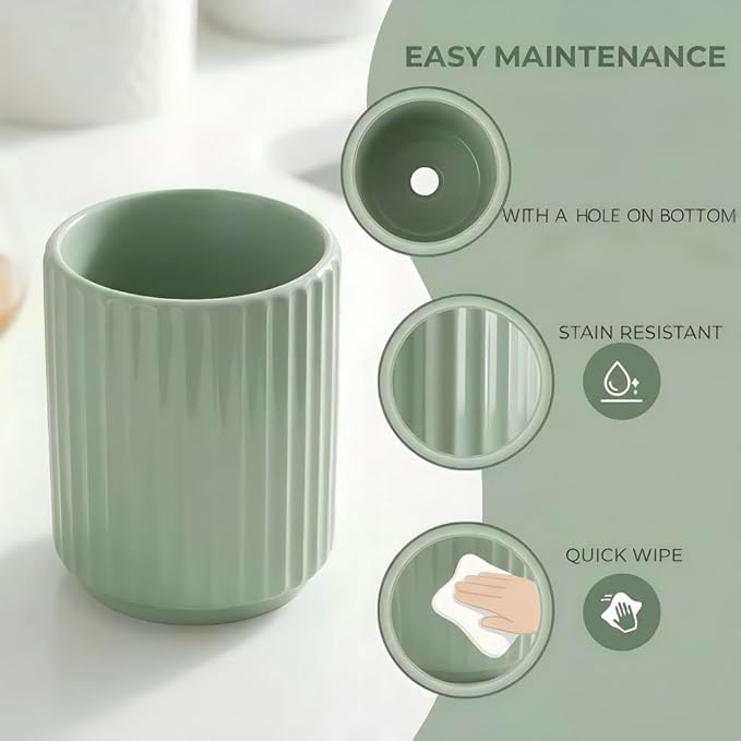 Small Utensil Holder for Kitchen Counter (H5.51” x W4.92”), Countertop Utensil Holder for Kitchen Ceramic, Utensils Crock for Countertop, Includes Silicone Drying Mat, White