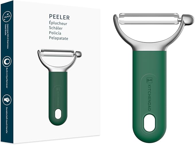 KITCHENDAO Swivel Vegetable Potato Peeler for Kitchen, Japanese Stainless Steel Sharp Blade, Heavy Duty Die-cast Construction Y Peeler, Built-in Eye Remover, Soft-touch Handle, Dishwasher Safe, Green