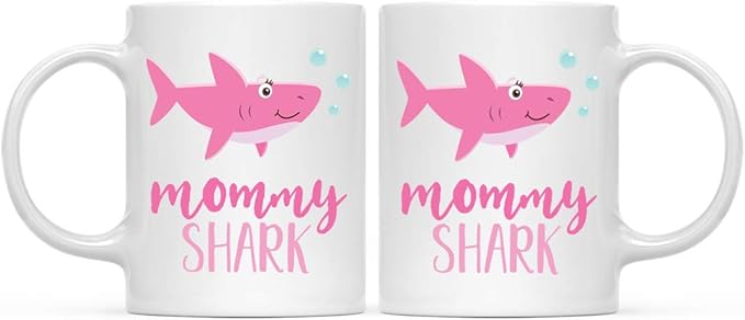 Andaz Press Baby Shark Lesbian Family 11oz. Coffee Mug Gift Set, Mommy Shark, Mommy Shark, 2-Pack, Shark Do Do Do Gift Idea Birthday Christmas Gifts for Mother's Day