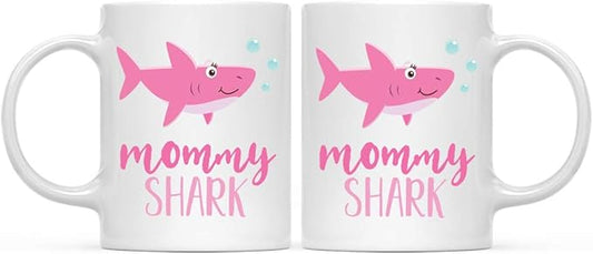 Andaz Press Baby Shark Lesbian Family 11oz. Coffee Mug Gift Set, Mommy Shark, Mommy Shark, 2-Pack, Shark Do Do Do Gift Idea Birthday Christmas Gifts for Mother's Day