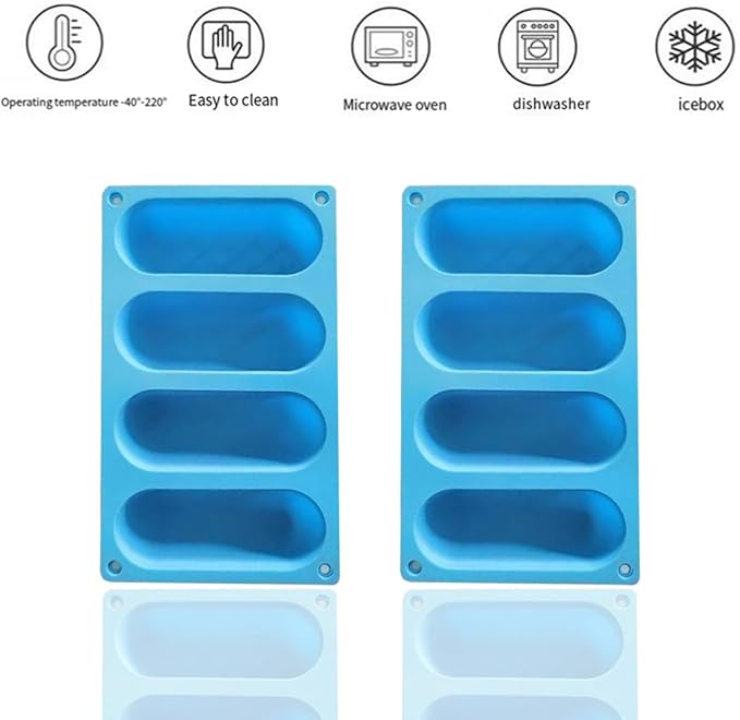 Hot Dog Bun Pan - 2 Pack 4 Cavity Silicone Molds, Non-stick French Bread Pan, Baguette Baking Tray for Sandwich Bun Rolls