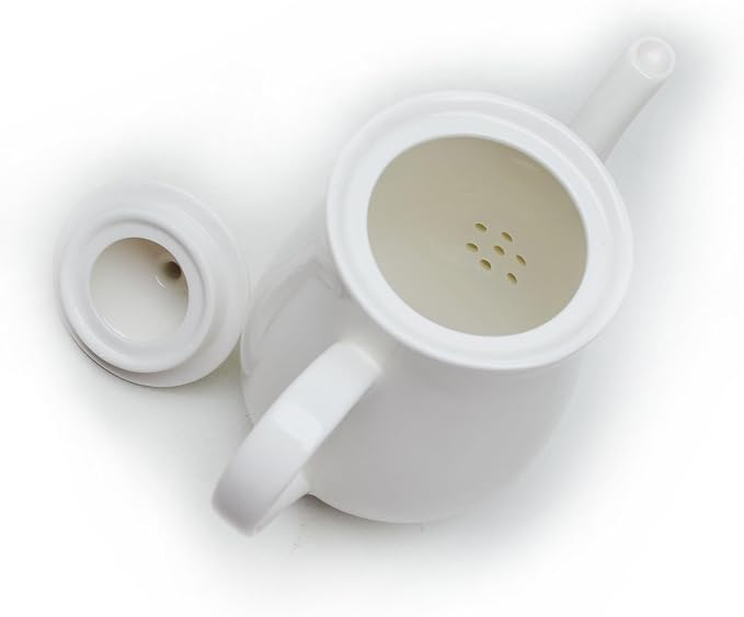 White Porcelain Teapot, Big Tea Pot Coffee Tea Water Pot Vintage Ceramic Gooseneck Kettle (49oz)
