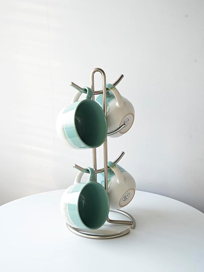 Bosmarlin Ceramic Coffee Mug Set of 4, 16 Oz, Jumbo Latte Mugs, Dishwasher and Microwave, Unique Reactive Glaze (Mint Green, 16 Oz)
