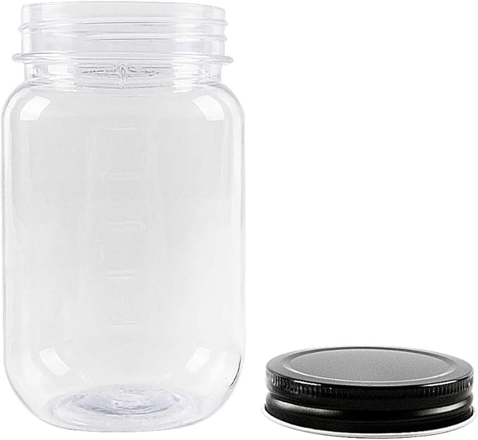 novelinks 16 oz Clear Plastic Jars with Lids, Refillable 16oz Mason Jars with Lids & Storage Containers for Kitchen & Household Use (10 Pack,Black)