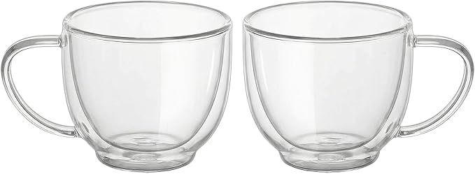 Double Wall Glass Coffee Mugs Set of 2, 6.76 oz Clear Insulated Cups with Handle for Espresso and Tea