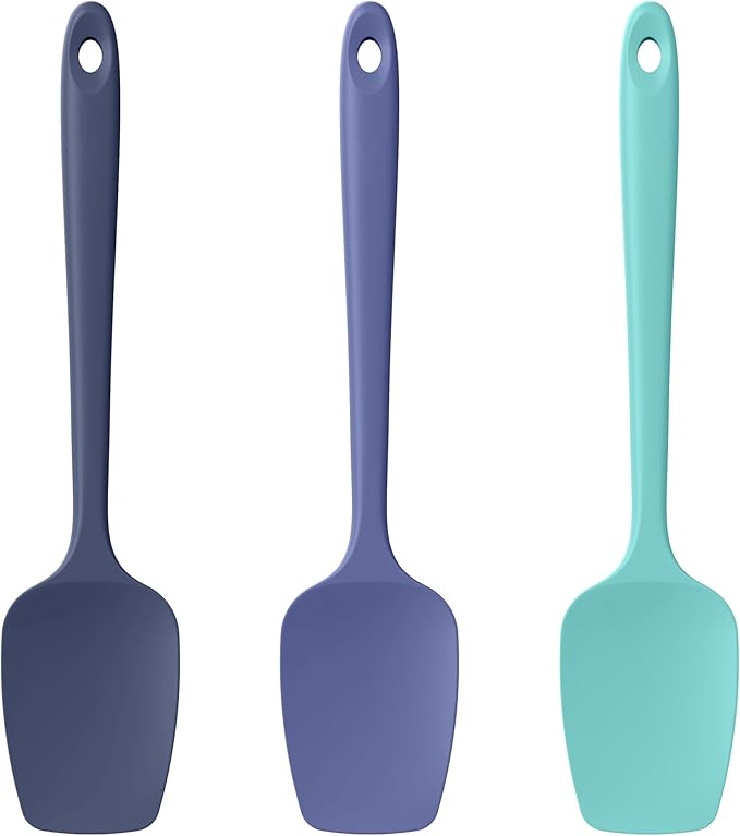 Silicone Spoon Spatulas Set, 600ºF Heat-Resistant BPA-Free Non-Stick Rubber Spoonulas Kitchen Baking Cooking Spoons Versatile for Scooping, Mixing, Stirring, Serving (Set of 3, Multi-4)