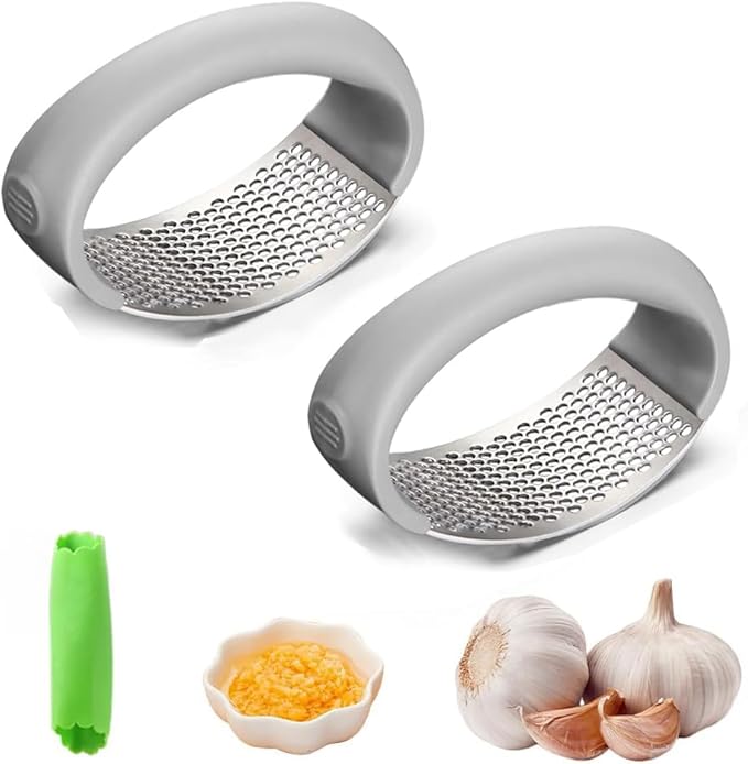 Stainless Steel Garlic Press - Upgraded Home Kitchen Utensil, Portable Manual Garlic Crusher, Home & Kitchen (2, Gray)