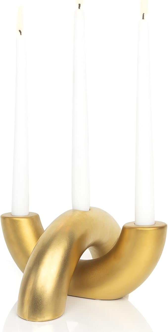 Taper Candle Holder Set - Candle Stick Holders for Dining Room Table, Entryway Table, or Fireplace Mantel - Modern Candelabra Home Decor (Gold)