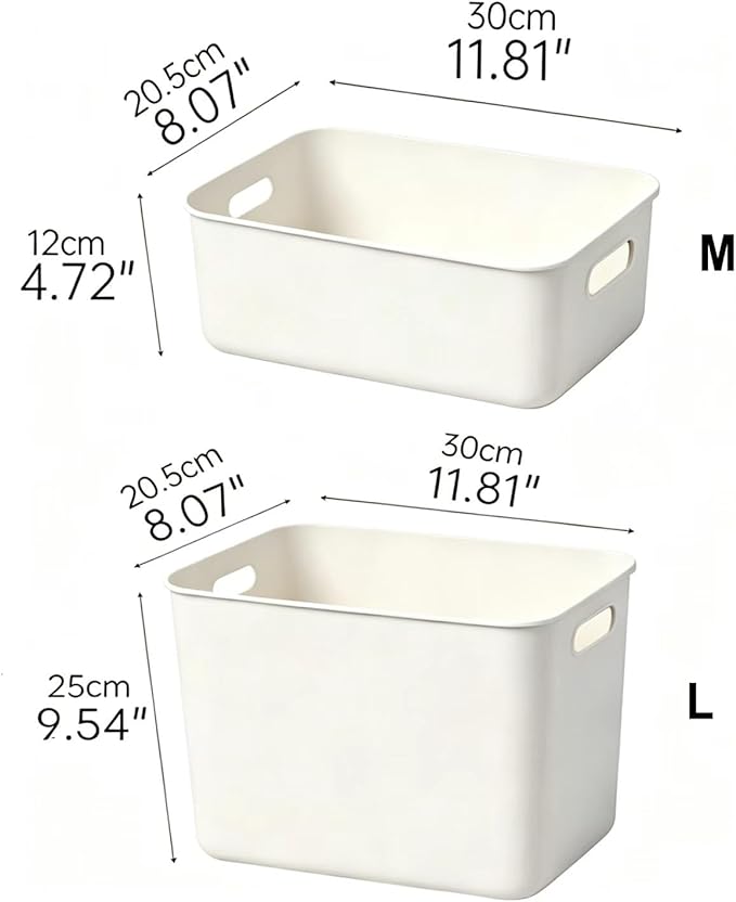 Ytteve 6 Pack Light Grey Plastic Storage Bins with Handles, Durable Organizer - 4 L (11.8"x8"x9.8") & 2 M (11.8"x8"x4.7"), Multi-size Storage Containers for Home, Closet, Shelves, Drawers, Office