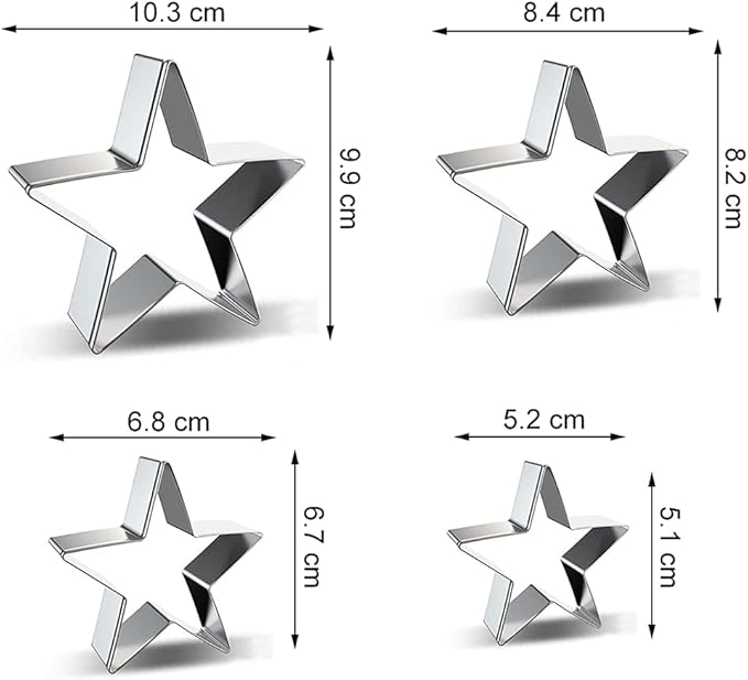 Star Cookie Cutter Set - 4 Pieces Star Shaped Pentagram Biscuit Molds Fondant Cake Cookie Cutters Biscuit Mold for DIY Chirstmas Day Holiday Party Decorations - Stainless Steel Azflyife