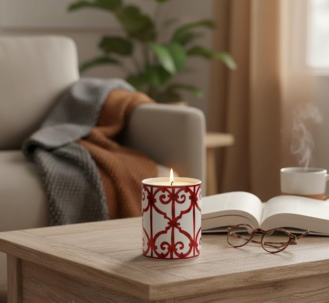 Handcrafted Italian Candle Holder – Modern Art Vase with Female Face Design, Elegant Aromatherapy Jar for Tabletop Décor (Red Cage)