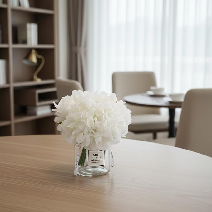 LADADA Artificial White Peony Flowers in Vase,Wedding Bathroom Home Table Decor