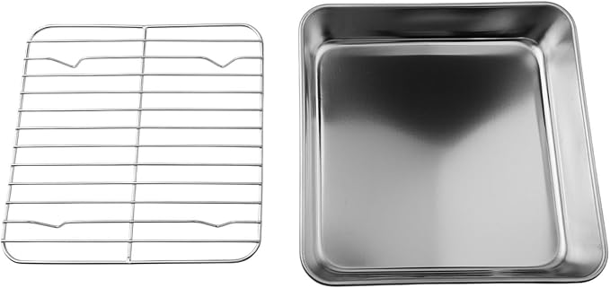 for premium Stainless Steel Baking Pan Set with Cooling Rack, for versatile Oven Tray for Roasting Meat Veggies, Silvery Dishwasher Safe Kitchenware(20CM)