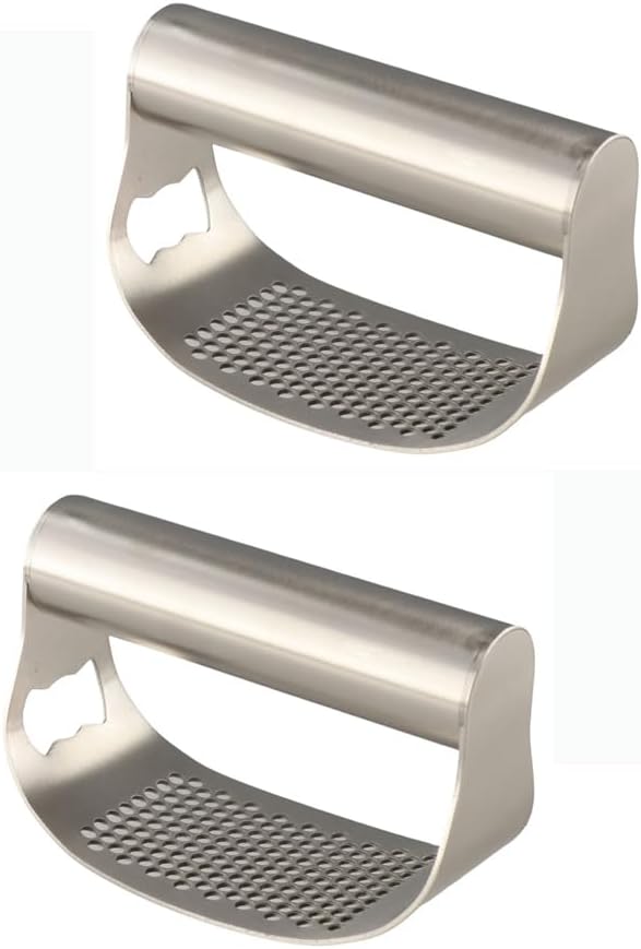 Stainless Steel Garlic Press,2PCS Manual Garlic Chopper,Rocker Garlic Chopper,Handle Garlic Crusher,Built-in Bottle Opener Garlic Mincer
