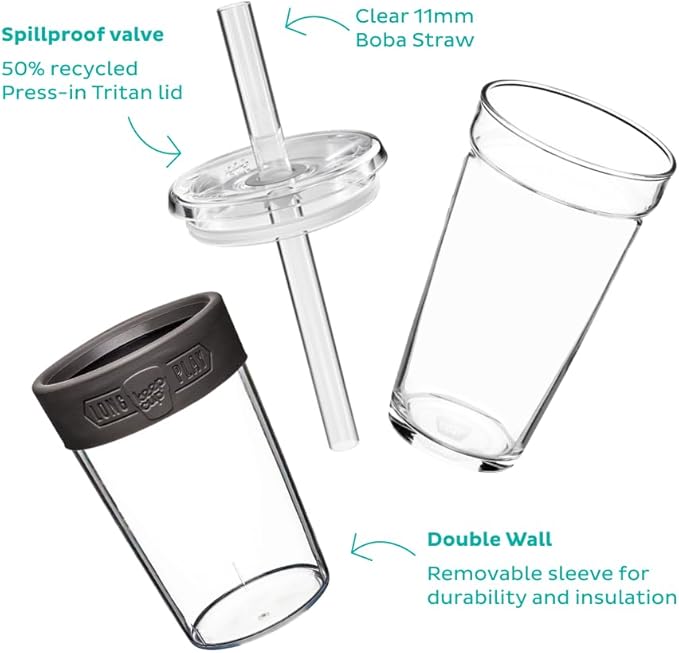 KeepCup Cold Cup - Longplay Double wall Glass Ice Coffee Tumbler with Lid and Straw - 16oz (454ml) - Pashmak
