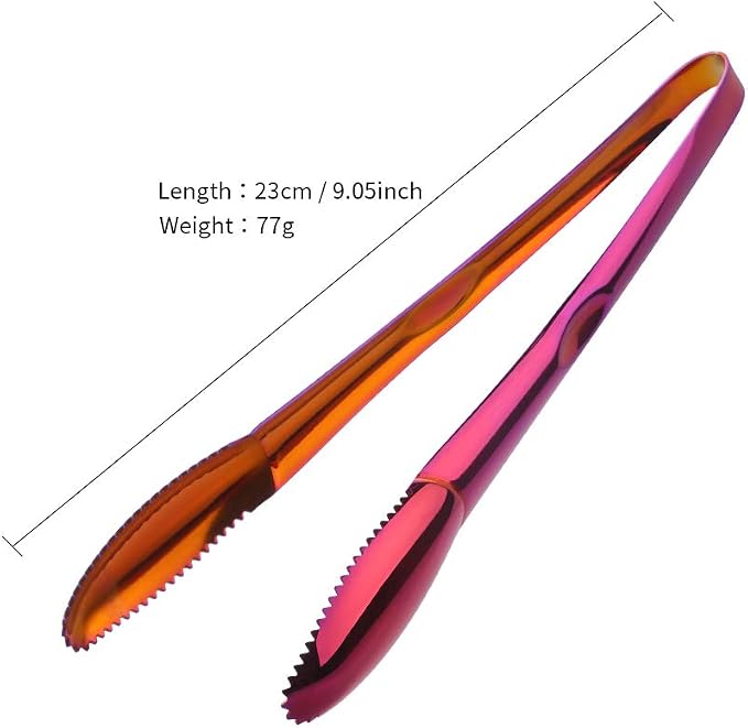 Stainless Steel Cooking Tongs for Frying, 9 Inches Serving Tongs Appetizers Charcuterie with Teeth for Parties, Food Tongs Kitchen Tongs for Nonstick Cookware, Set of 2 (Rainbow red)