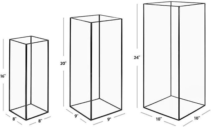 Koyal Wholesale Black Rectangular Glass Hurricane Candle Holders Tall Floor Lantern for Pillar Candles, Elegant Modern Candle Holder for Weddings, Events, or Entryway and Fireplace Décor Set of 3