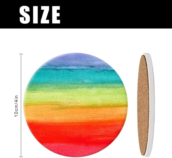 Ceramic Stone Cork Coasters for Drinks Tableware, Rainbow Colorful Pattern Round Absorbent Durable Aesthetic Art Cup Mat Protects Tables and Surfaces Set of 1 (4 * 4 Inch)