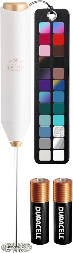 Zulay Kitchen Powerful Milk Frother AA Batteries Included – Ultra Fast Handheld Drink Mixer with Stainless Steel Whisk Stirrer for Coffee, Protein, Matcha & More, Frother Wand Electric Frothmate