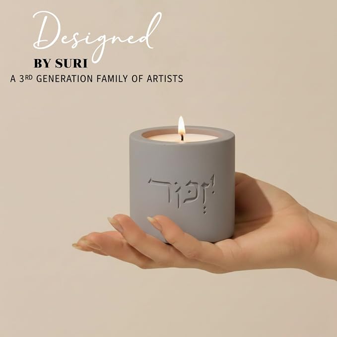 SURI Yizkor Remembrance Candle Holder – Modern Concrete Tea Light Holder for Jewish Memorial Home Decor, Yahrzeit & Yom Kippur, Ner Neshama Tradition
