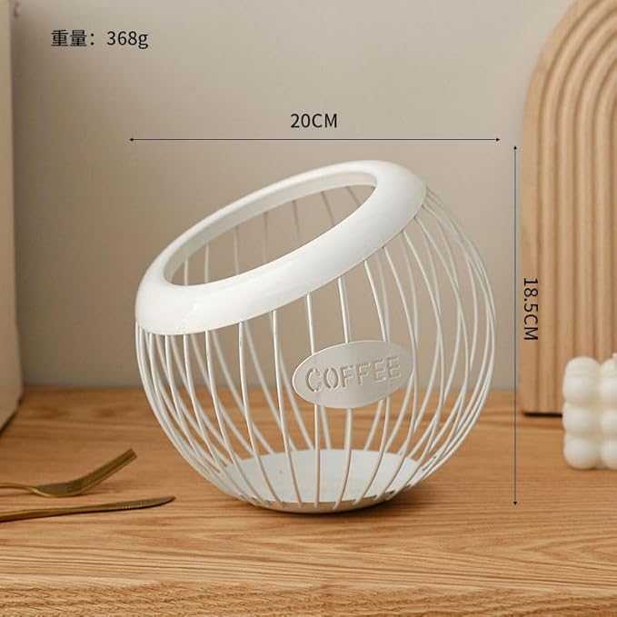 1PCS Coffee Pod Holder Iron Large Capacity K Cup Holder Espresso Coffee Capsule Storage Basket for Counter Coffee Bar Espresso Coffee Pod Organizer for Counter Fruit Bread Snacks Storage White