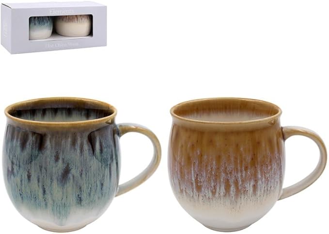 Lesser & Pavey Ceramic Mugs Reactive Glaze Set of 2 Amber Black Coffee Tea Cup Half Speckled