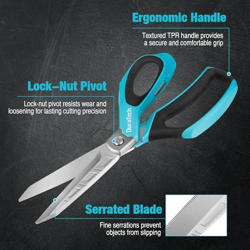 DURATECH 10" All-Purpose Heavy Duty Scissors, Stainless Steel Utility Scissors with Ergonomic Handle, Industrial Shears for Carpet, Leather, Fabric, and Household Use (Pack of 2)