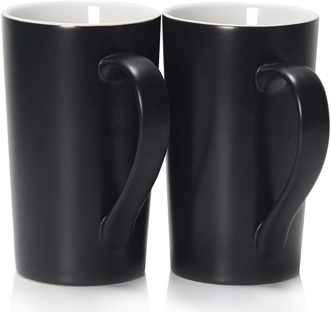 20 oz Large Coffee Mugs, M007 Plain Tall Ceramic Cup with Handle for Dad Men, Set of 2, Black