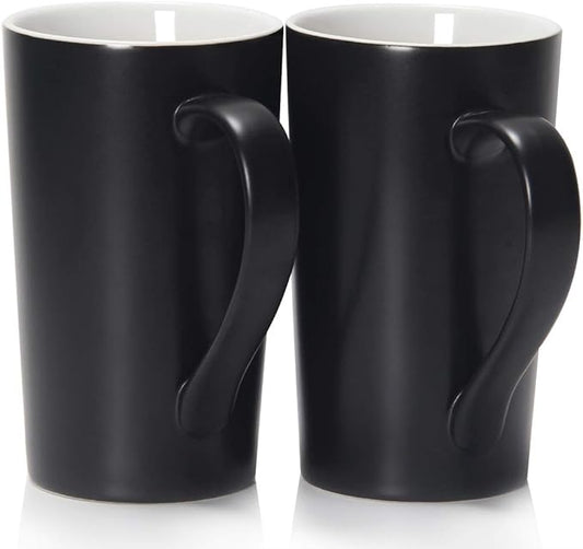 20 oz Large Coffee Mugs, M007 Plain Tall Ceramic Cup with Handle for Dad Men, Set of 2, Black