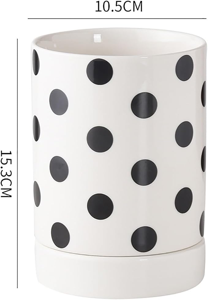 Dxcaicc Ceramic Kitchen Utensil Holder, Countertop Utensil Crock, Multiple Drain Holes, Polka Dot Pattern