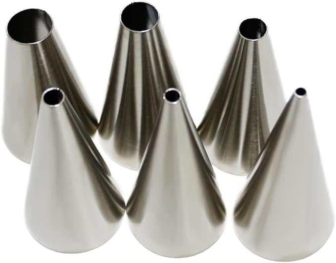 6pcs Round Piping Nozzles Set Stainless Steel Icing Piping Tips 6 Sizes Frosting Tips for Pastry, Dessert, Cake Decorating Supplies Baking Set Tools