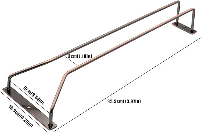 14-Inch Wine Glass Rack - Under Cabinet Stemware Wine Glass Holder Glasses Storage Hanger Metal Organizer for Bar Kitchen Red Copper (1 Rows, 2 Pack)