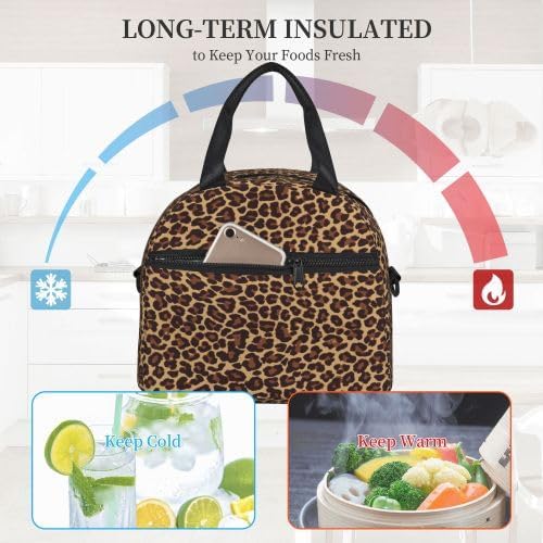 Leopard Lunch Box Insulated Lunch Bag Reusable Sling Bag With Adjustable Shoulder Strap Cooler Tote Bag For Men Women