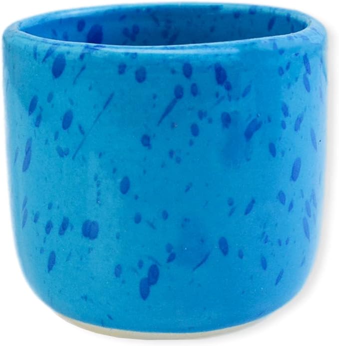 roro 8 oz Coral Blue Ceramic Sipper Cups – Set of 2 Artisan Speckled Stoneware, Lead-Free Glaze, Microwave, Dishwasher & Oven Safe, for Coffee, Tea, Cocoa & Other Drinks