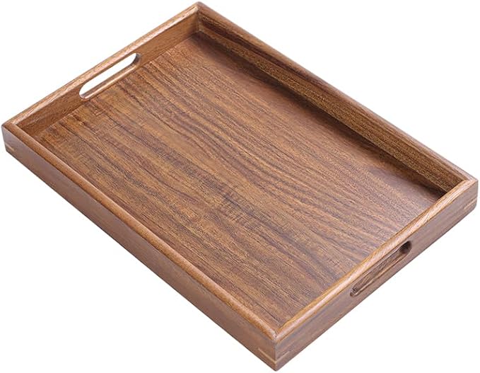 Wooden Coffee Trays with Handles Wood Serving Tray Wooden Bed Tray, Coffee Table Trays for Living Room,Wood Kitchen Tray Wood Decorative Tray with Handles