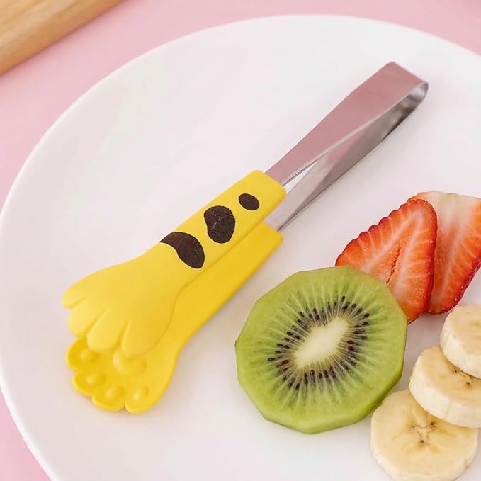 Kitchen Cooking Tongs – Cute Paw Shape Stainless Steel Salad Tongs for Cooking and Barbecue, Food Serving Utensil with Non-Slip Grip(Yellow Small)