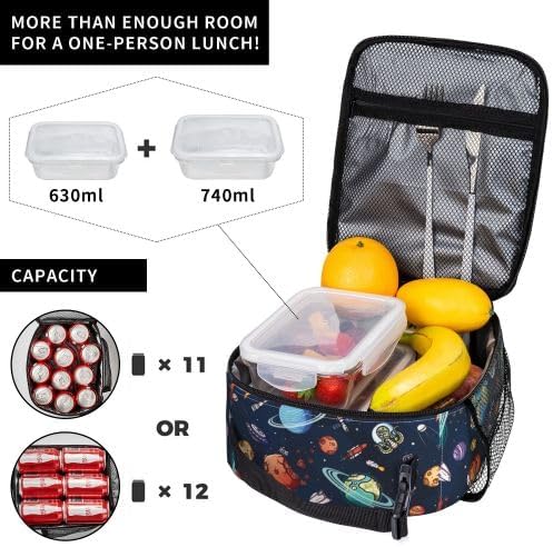 YETTA YANG Galaxy Spacecraft Astronaut Space Navy Blue Portable Lunch Bag Insulated Lunch Box Reusable Totes For Women Men Work Picnic Camping
