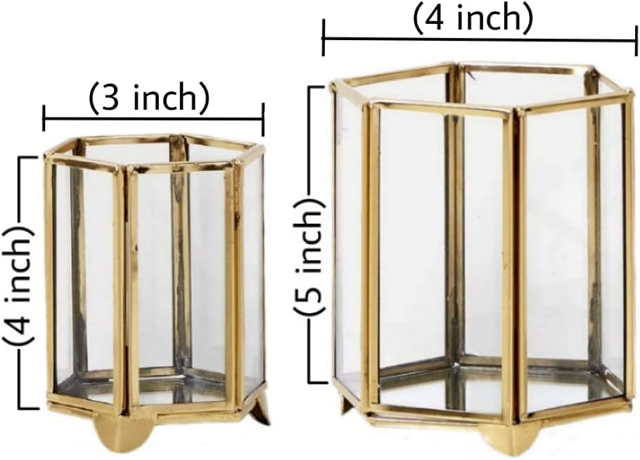 Serene Spaces Living Gold Hexagon Glass Tea Light Holder, Small Size, Measures 4 inches Tall