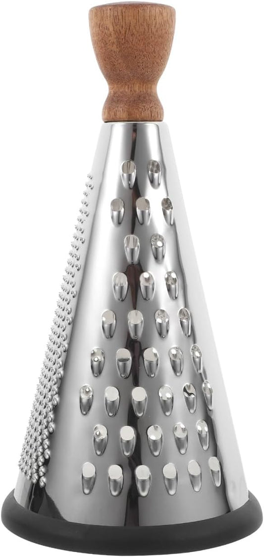 Cabilock 9.44 Inch Stainless Steel Cheese Grater with Wooden Handle Multifunctional Cone-Shaped Hand Grater for Cheese Vegetables and Fruit in Home Kitchen