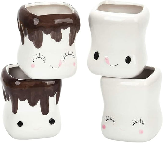 Set of 4 Cute Marshmallow Mugs - Chocolate Cocoa Mugs with Mini Marshmallow Cups for Christmas, Mothers Day, Thanksgiving Day Gifts and Parties