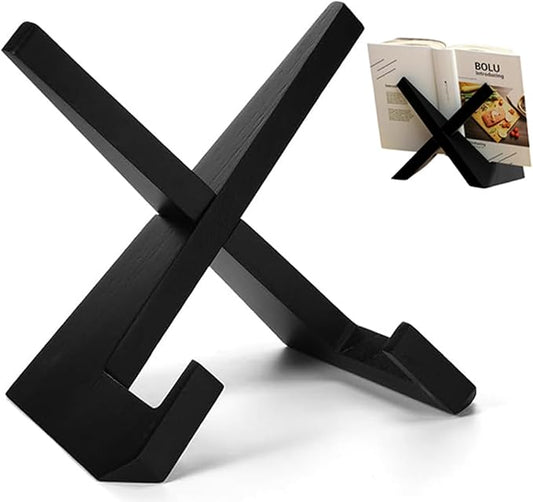 Cookbook Stand for Kitchen, Recipe Book Holder for Kitchen Counter, Wooden Cookbook Holder, Rustic Cook Book Holder Stand, Multifunctional Farmhouse Style Decor Display Stand - Black