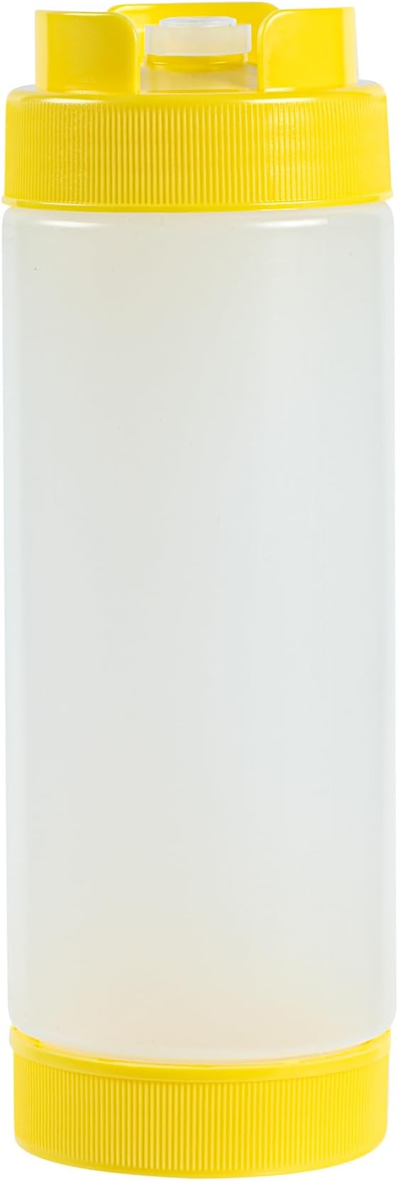 Restaurantware Plastic Squeeze Bottle 20 oz Refillable Condiment Bottle Large Valve Dishwashable Yellow Inverted Sauce Dispenser For Thick Condiments, Dressings, Batter, Sour Cream, And Syrups